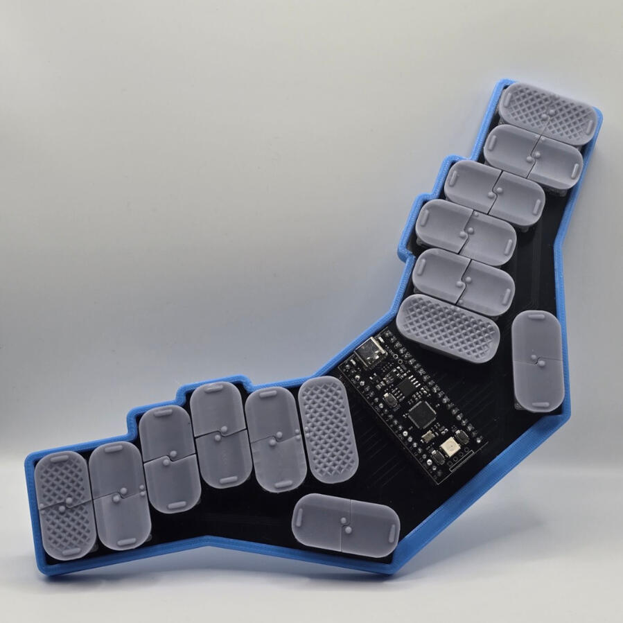 Hand soldered Starboard Steno Keyboard with resin printed steno style keycaps and 3d printed case. Hand soldered Starboard Steno Keyboard with resin printed steno style keycaps and 3d printed case.